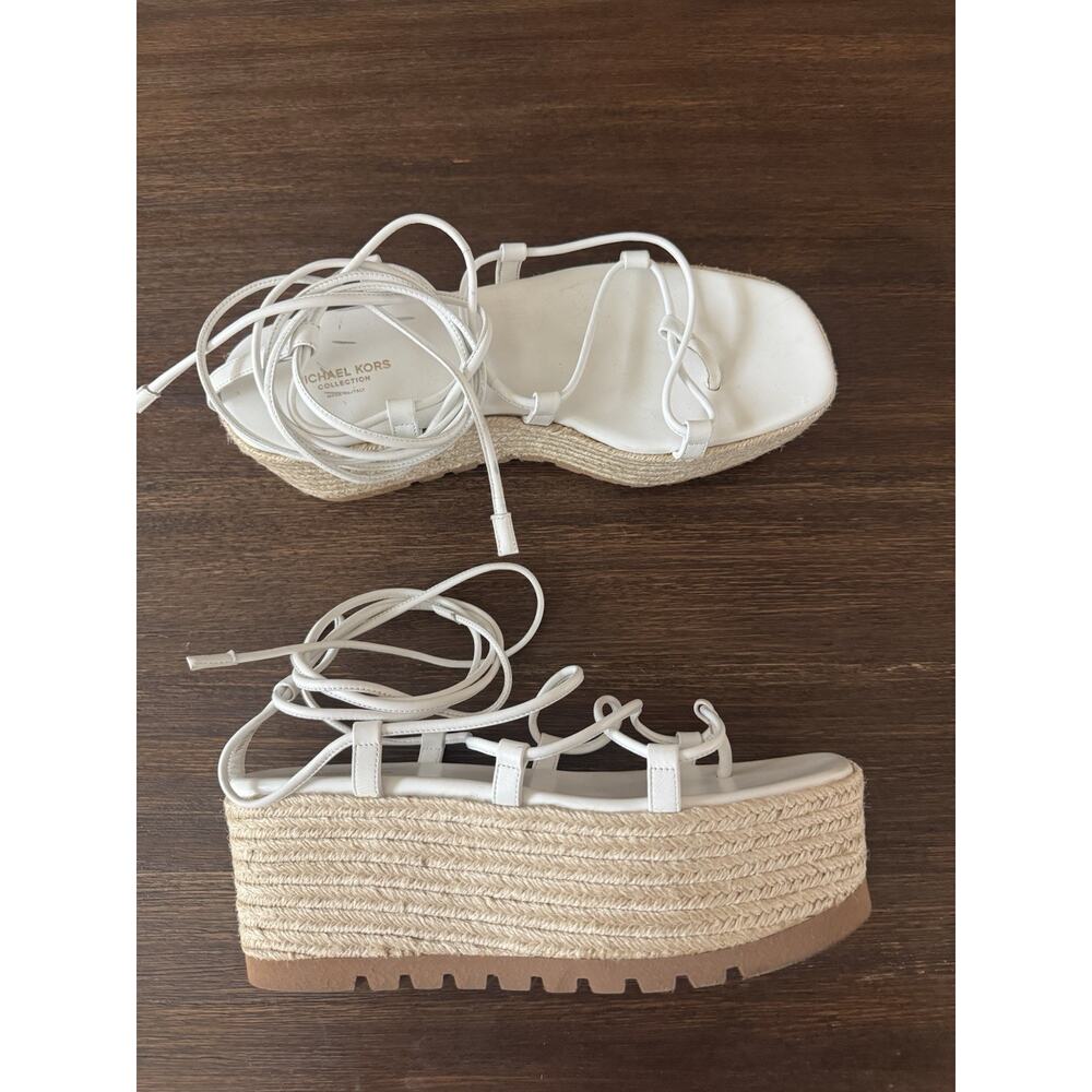 Espadrille Platform Gladiator Sandals White Calf Leather Michael Kors $595 38.5